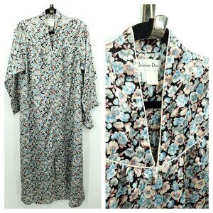 Vintage Dior Floral Full Zip Contrast Piping Robe/Duster OS Blue/Pink